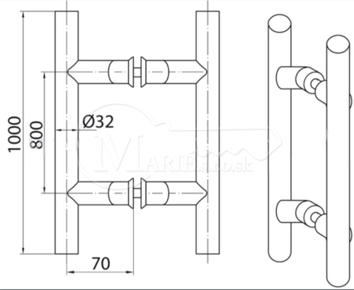 Madlo Harko 1000x800 ohnuté 32mm pár