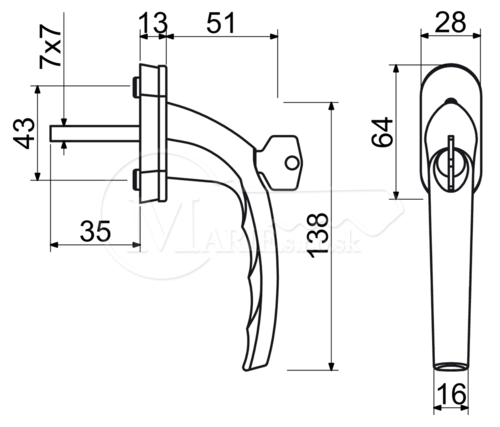 Okenná kľučka RI RHW.009.L.F9005