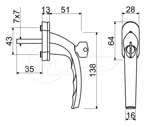 Okenná kľučka RI RHW.009.L.SU. F9005