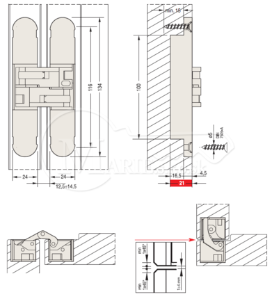 Záves CEAM 1130 nerez reg.3D